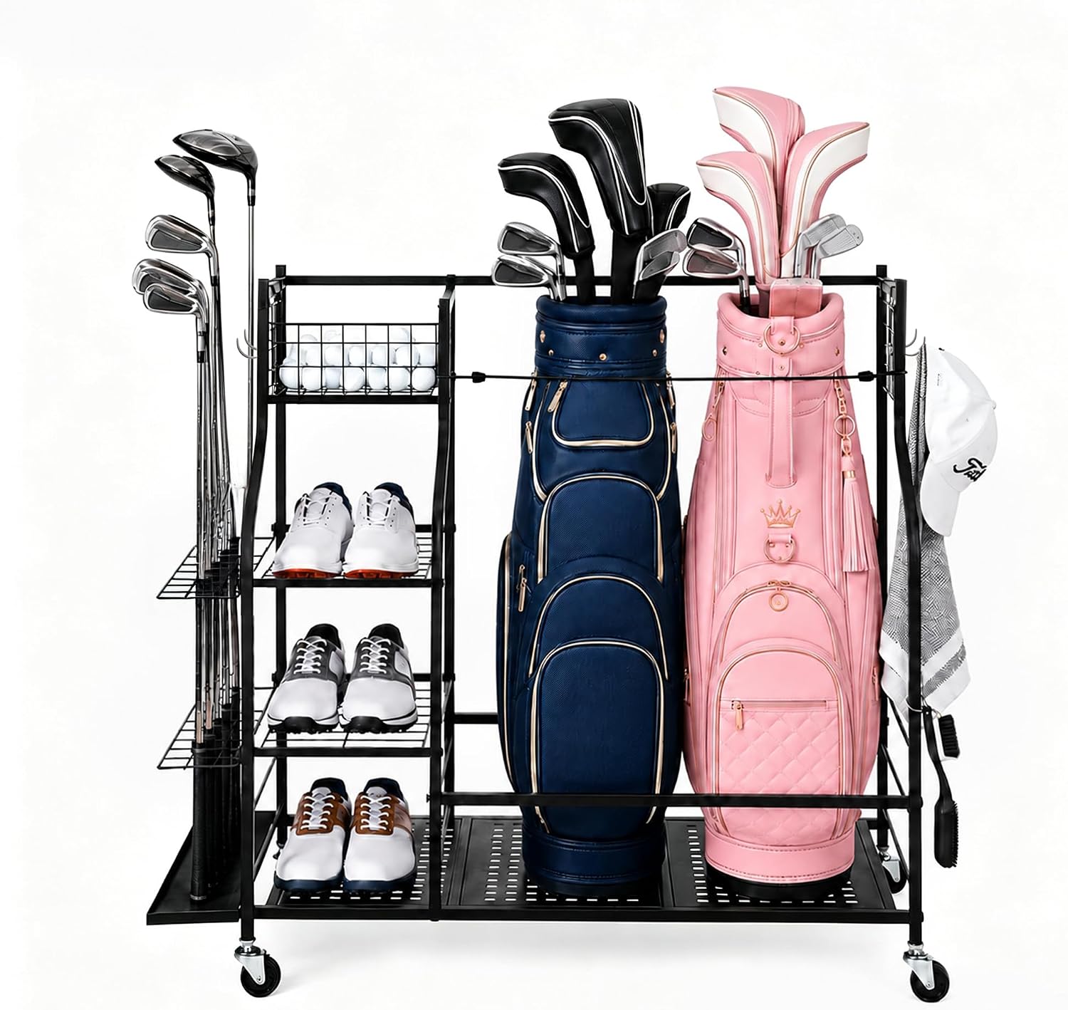 Golf Equipment Organizer For Garage - 캐스터 휠이 있는 차고용 헤비듀티 골프백