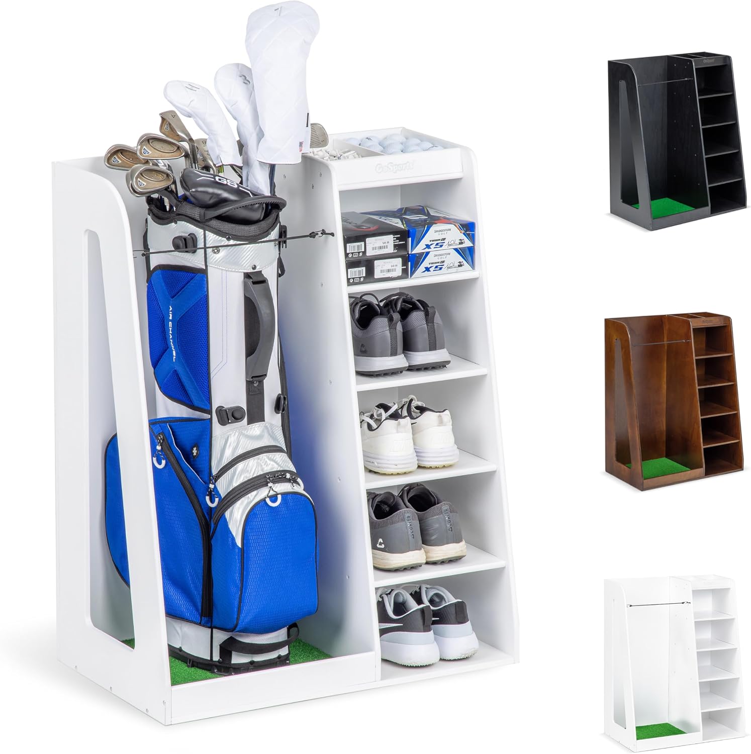 Golf Equipment Organizer For Garage - 프리미엄 원목 골프백 보관 랙 및