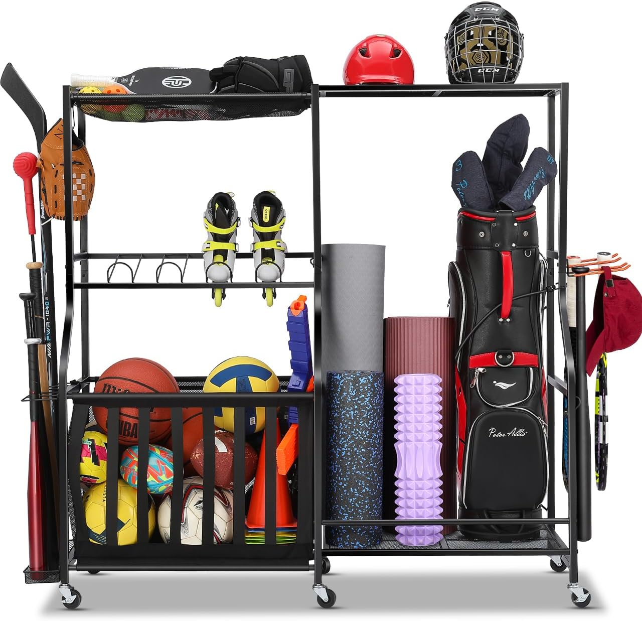 Golf Equipment Organizer For Garage - 바퀴 달린 차고 스포츠 장비 정리함,