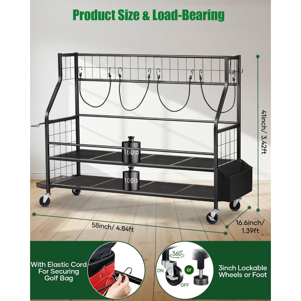 골프백 보관 랙 바퀴 달린 차고 정리대 골프 클럽 공  - Golf Equipment Organizer For Garage 리뷰 및 가격