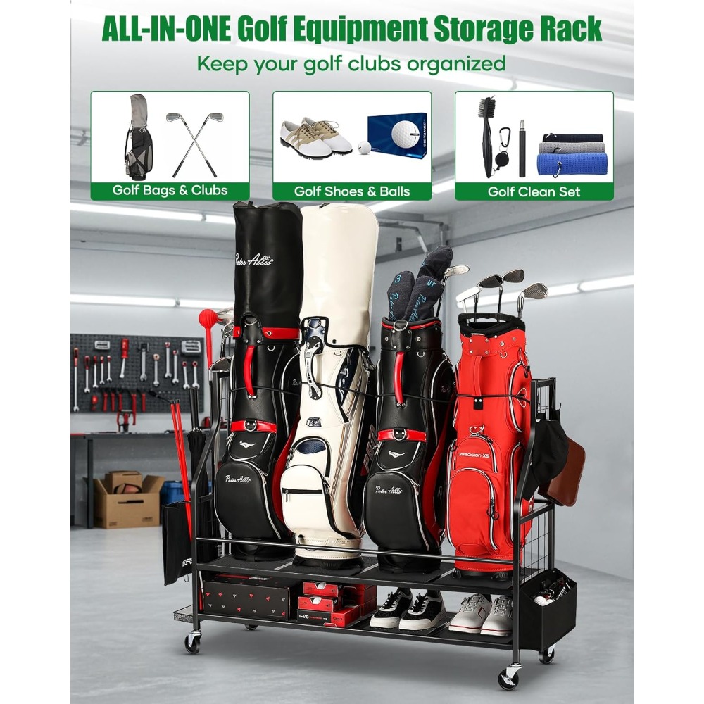 골프백 보관 랙 바퀴 달린 차고 정리대 골프 클럽 공  - Golf Equipment Organizer For Garage 리뷰 및 가격