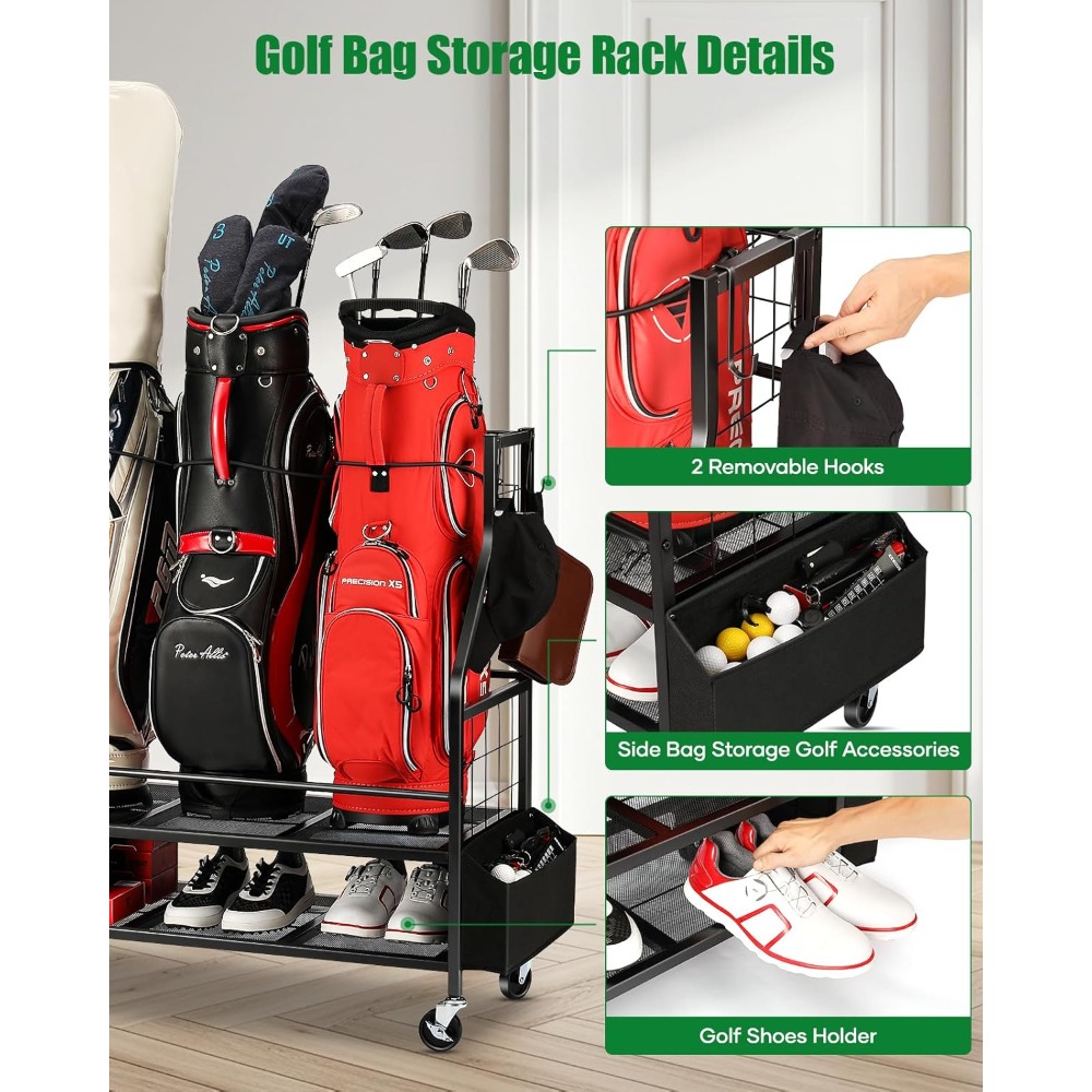 골프백 보관 랙 바퀴 달린 차고 정리대 골프 클럽 공  - Golf Equipment Organizer For Garage 리뷰 및 가격