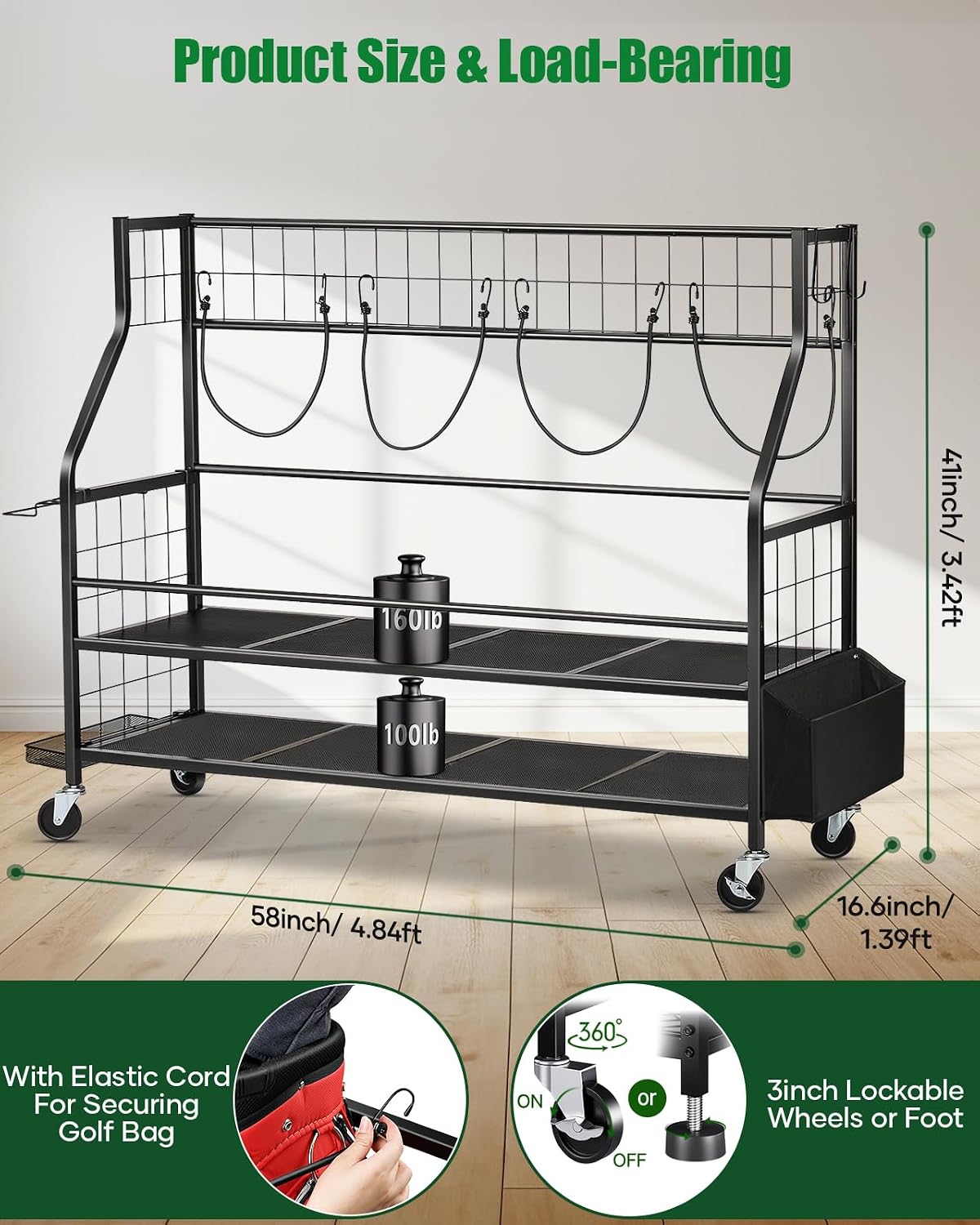금속 골프백 보관함 대형 롤링 골프백 스탠드 홀더 유틸 - Golf Equipment Organizer For Garage 리뷰 및 가격