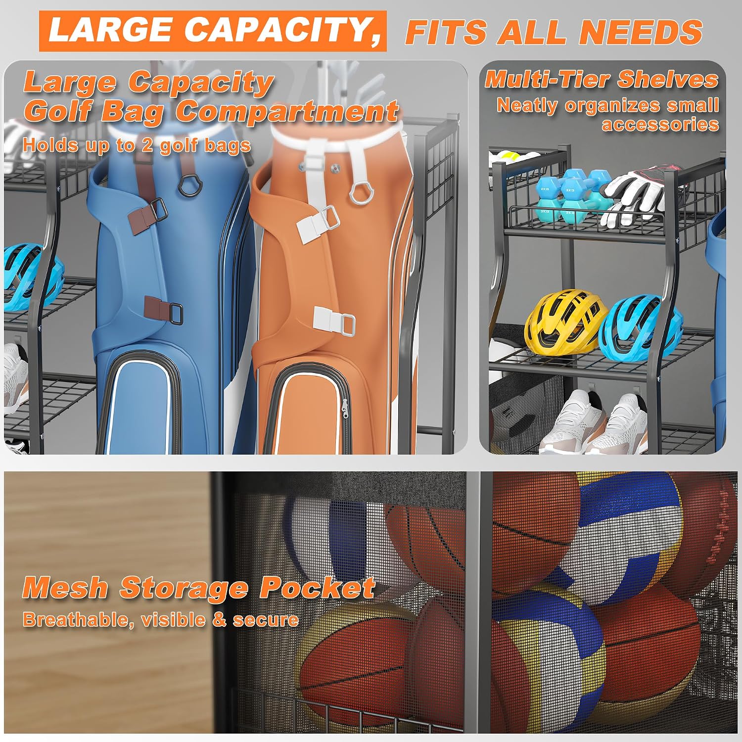골프백 보관 랙 정리대, 차고용 이중 골프백 홀더 스탠 - Golf Equipment Organizer For Garage 리뷰 및 가격