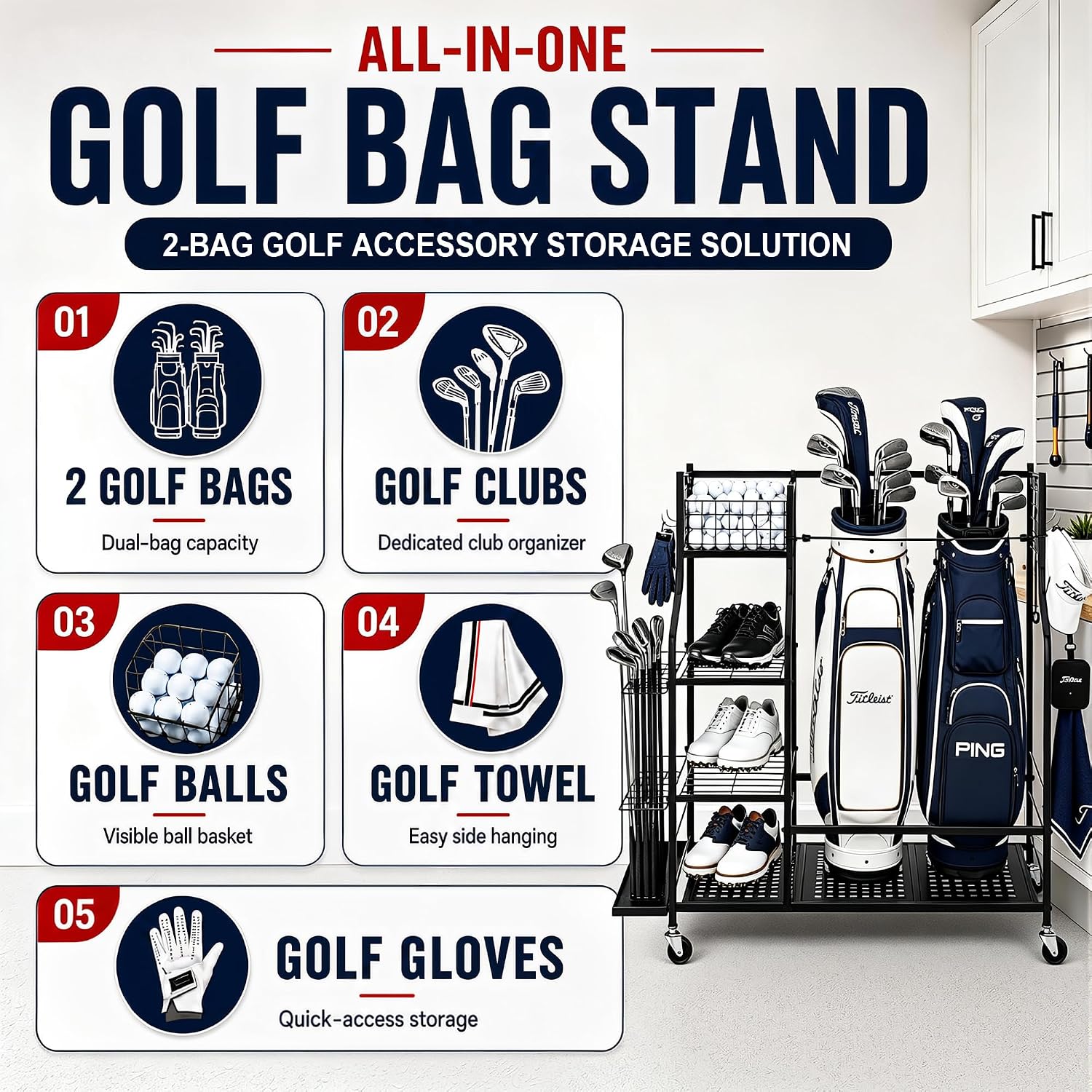 캐스터 휠이 있는 차고용 헤비듀티 골프백 보관 랙, 대 - Golf Equipment Organizer For Garage 리뷰 및 가격