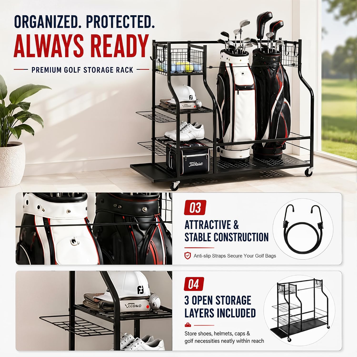 캐스터 휠이 있는 차고용 헤비듀티 골프백 보관 랙, 대 - Golf Equipment Organizer For Garage 리뷰 및 가격