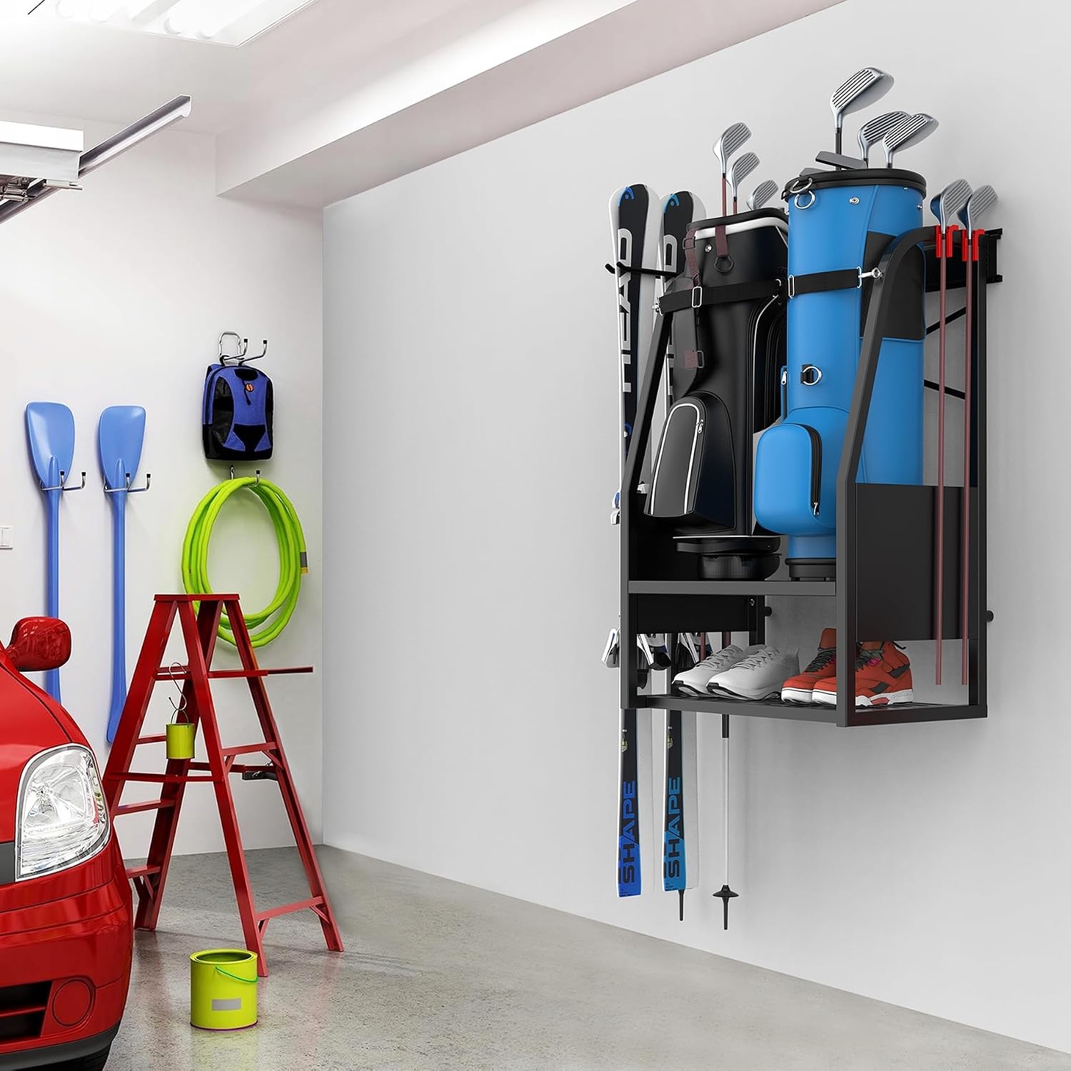벽걸이형 골프백 정리대, 헤비듀티 이중 골프백 보관 랙 - Golf Equipment Organizer For Garage 리뷰 및 가격