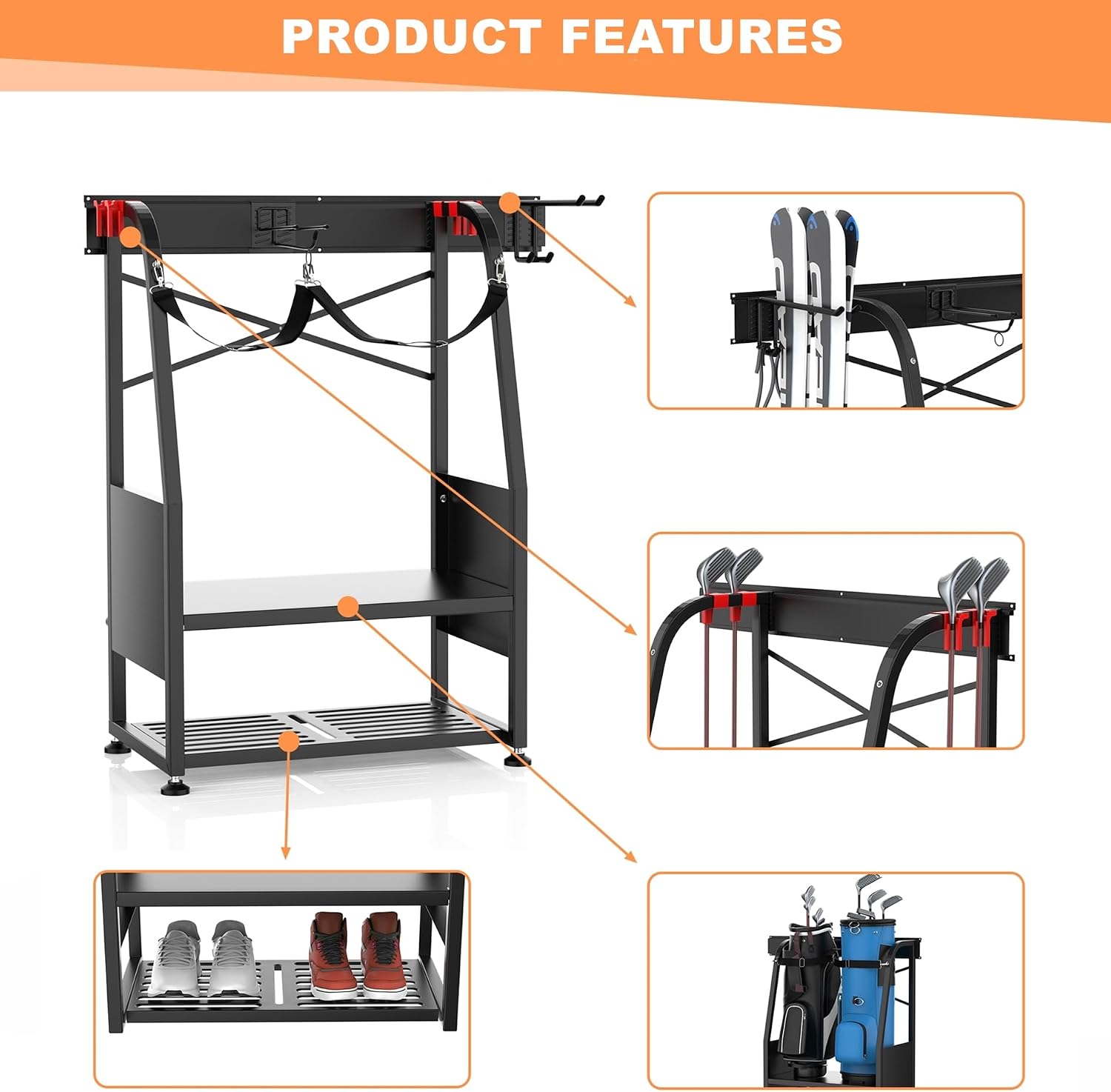 벽걸이형 골프백 정리대, 헤비듀티 이중 골프백 보관 랙 - Golf Equipment Organizer For Garage 리뷰 및 가격