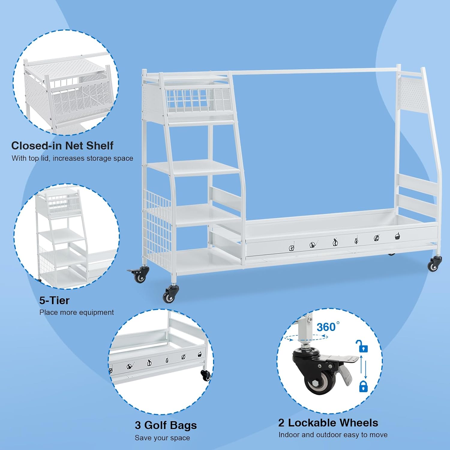 금속 골프백 보관함 정리대 롤링 골프백 스탠드 홀더 헤 - Golf Equipment Organizer For Garage 리뷰 및 가격