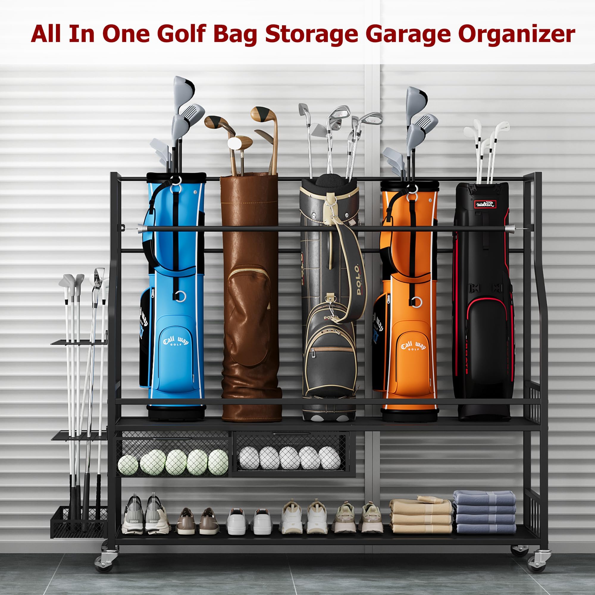 차고용 골프백 보관 정리함, 잠금식 바퀴가 달린 튼튼한 - Golf Equipment Organizer For Garage 리뷰 및 가격