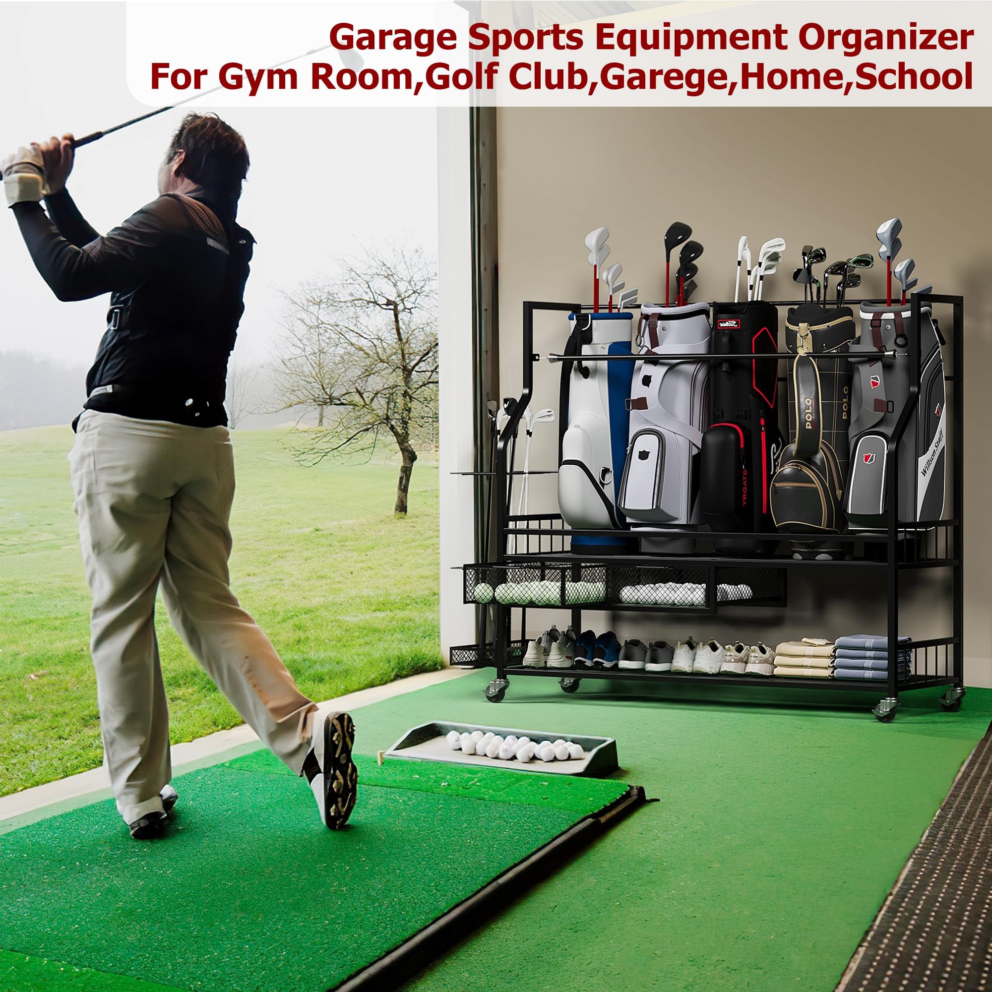 차고용 골프백 보관 정리함, 잠금식 바퀴가 달린 튼튼한 - Golf Equipment Organizer For Garage 리뷰 및 가격